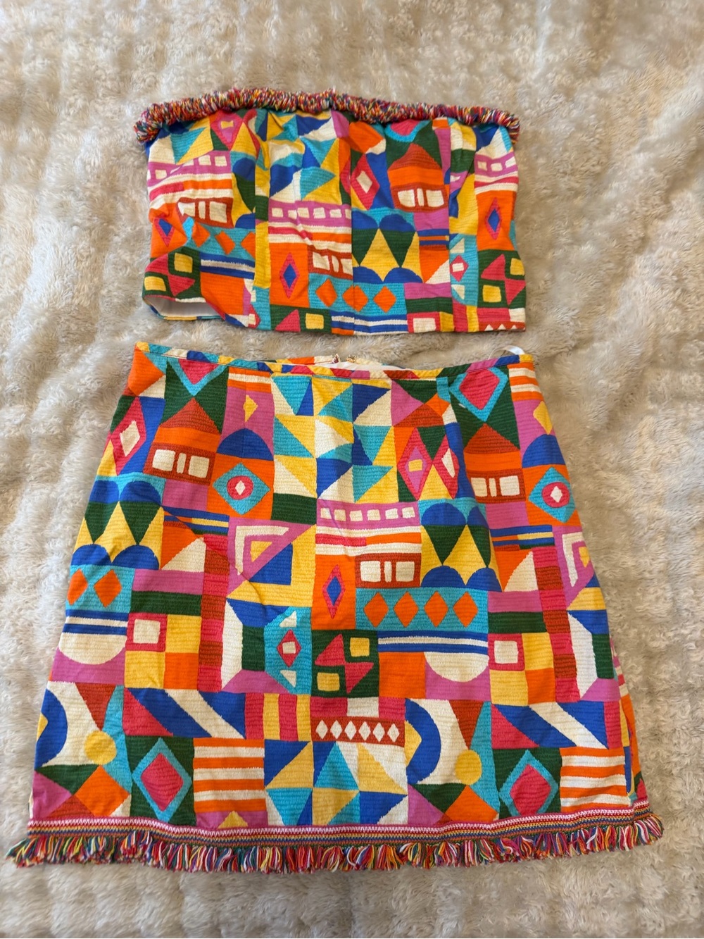 ANTONIO MELANI Light Blue Smocked Skirt with Multicolor Waist Trim
